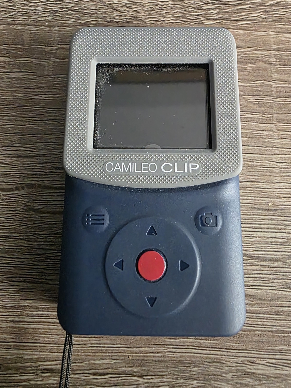 Toshiba Camileo Clip Digital Camera in Gray and Navy with Red Button
